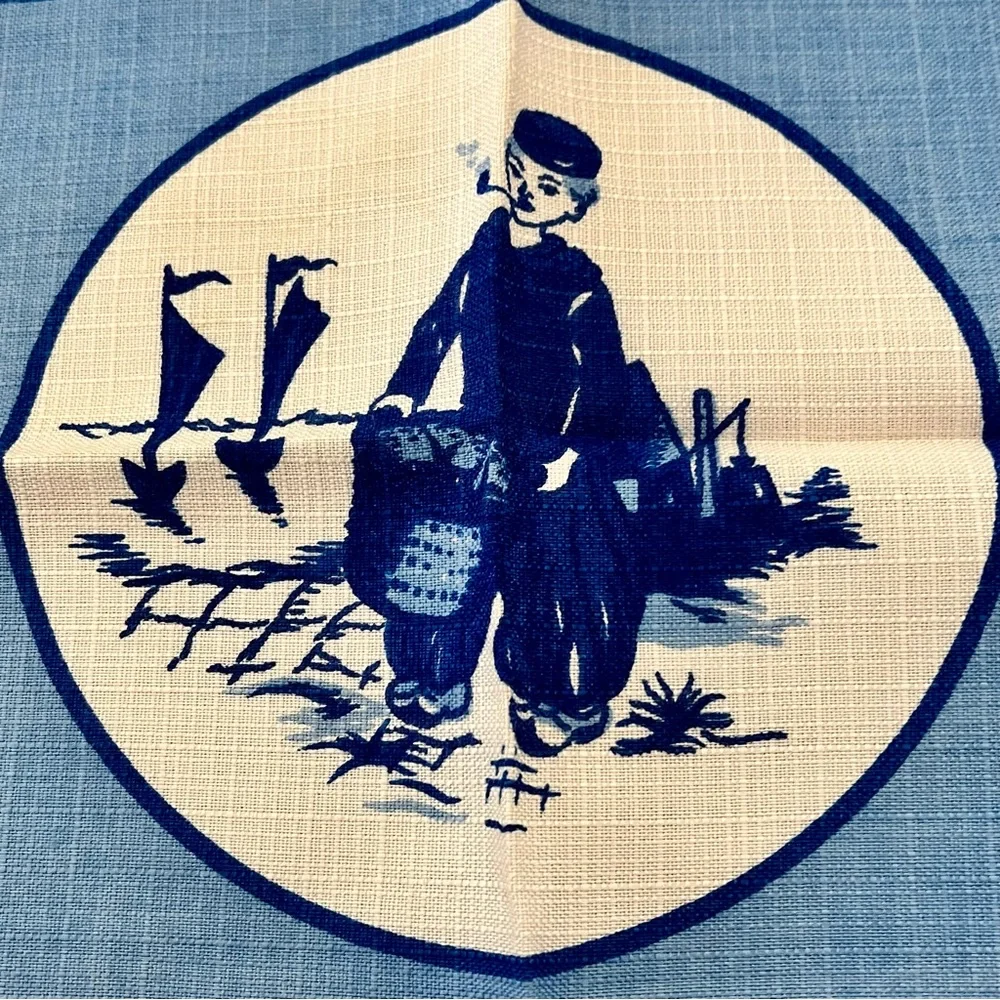 2 PCs‎ Square Napkins Tablecloth Cotton Dutch Blue Delft Holland 10.5” Vtg NWT